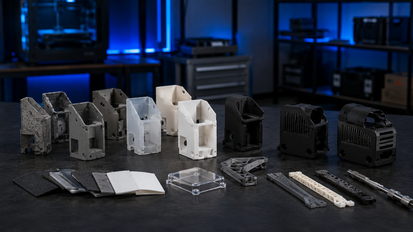 Representative automotive component housings and material samples