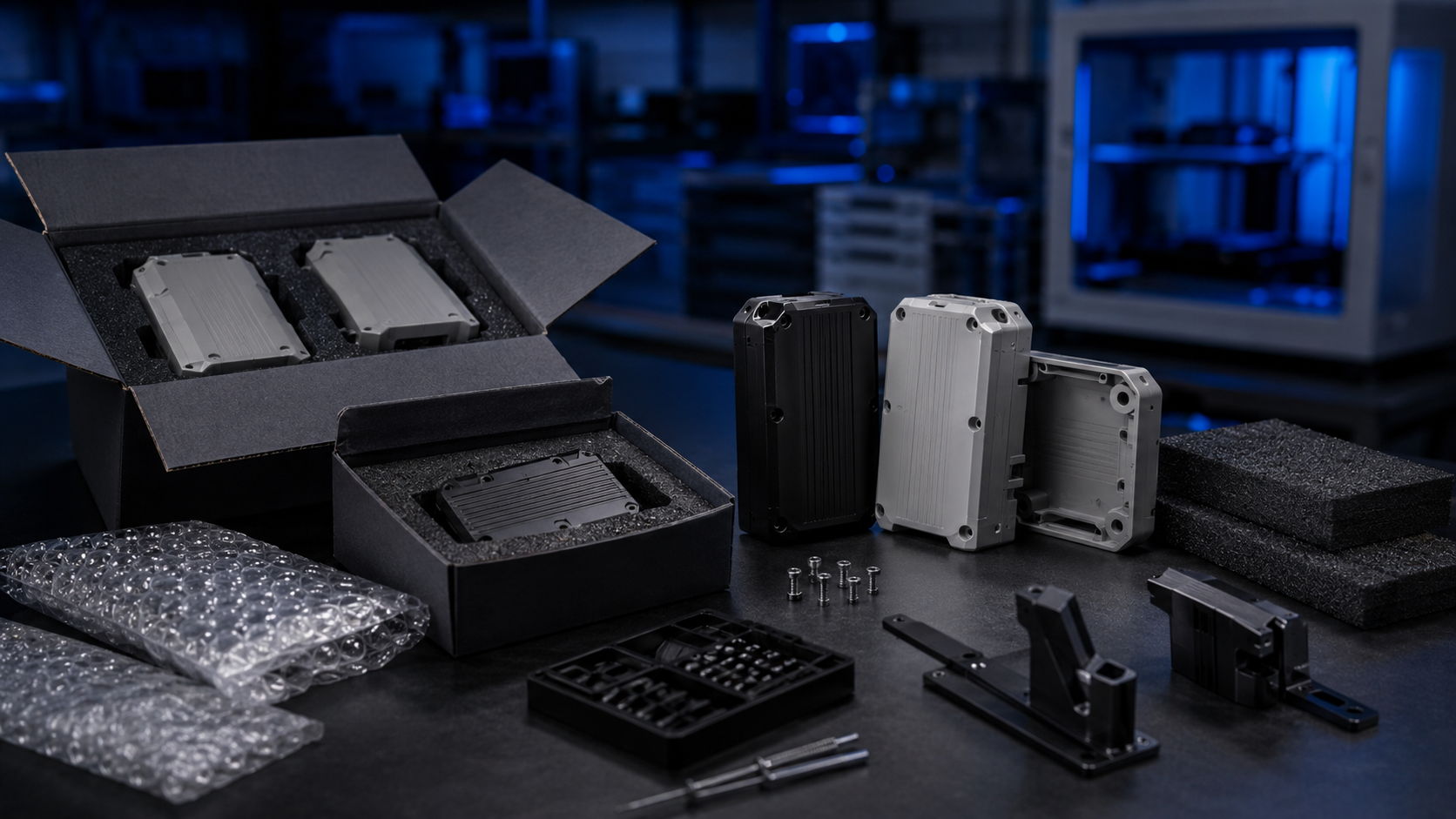Representative electronics enclosures with protective packing materials