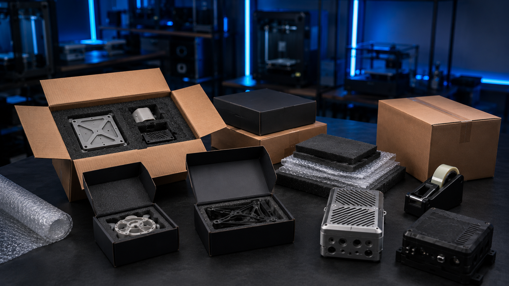 Representative electronics housings prepared for packaging and delivery