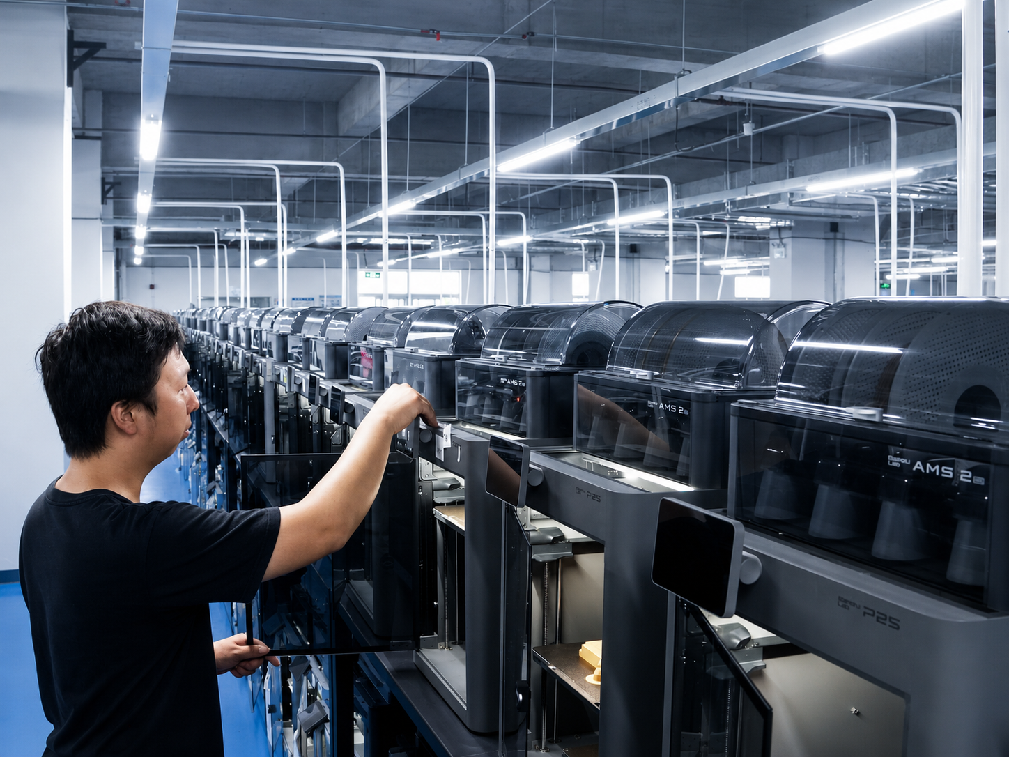 Representative operator checking production equipment and finished output