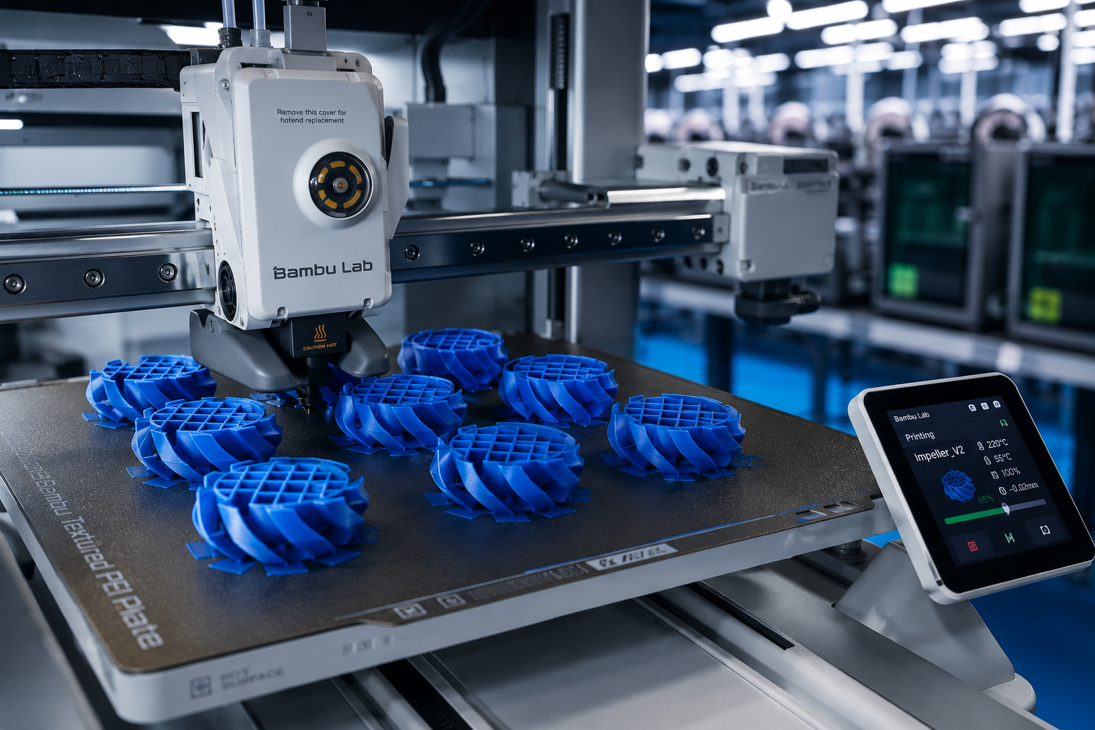 Representative FDM printer producing a batch of functional parts