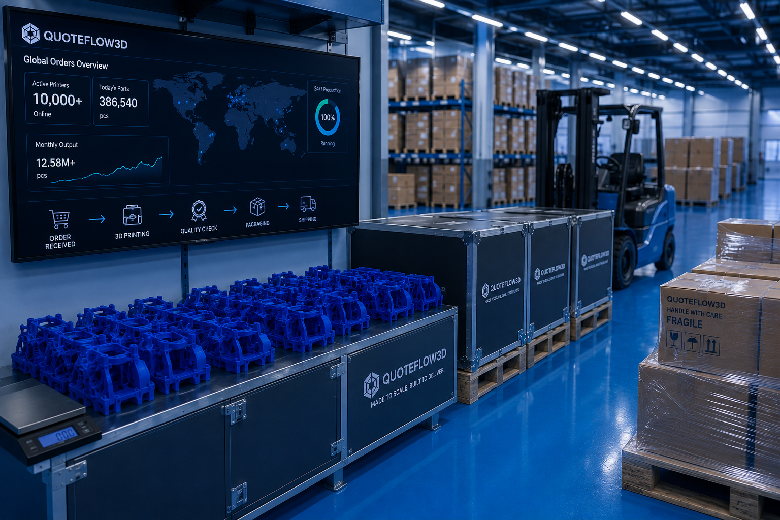 Representative packed production parts prepared for logistics coordination