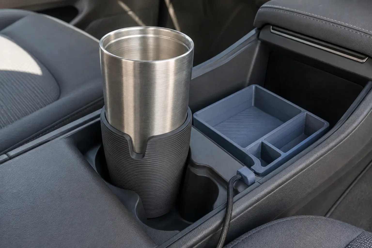 Application concept illustration: Non-safety-critical cup holder adapter and removable console organizer