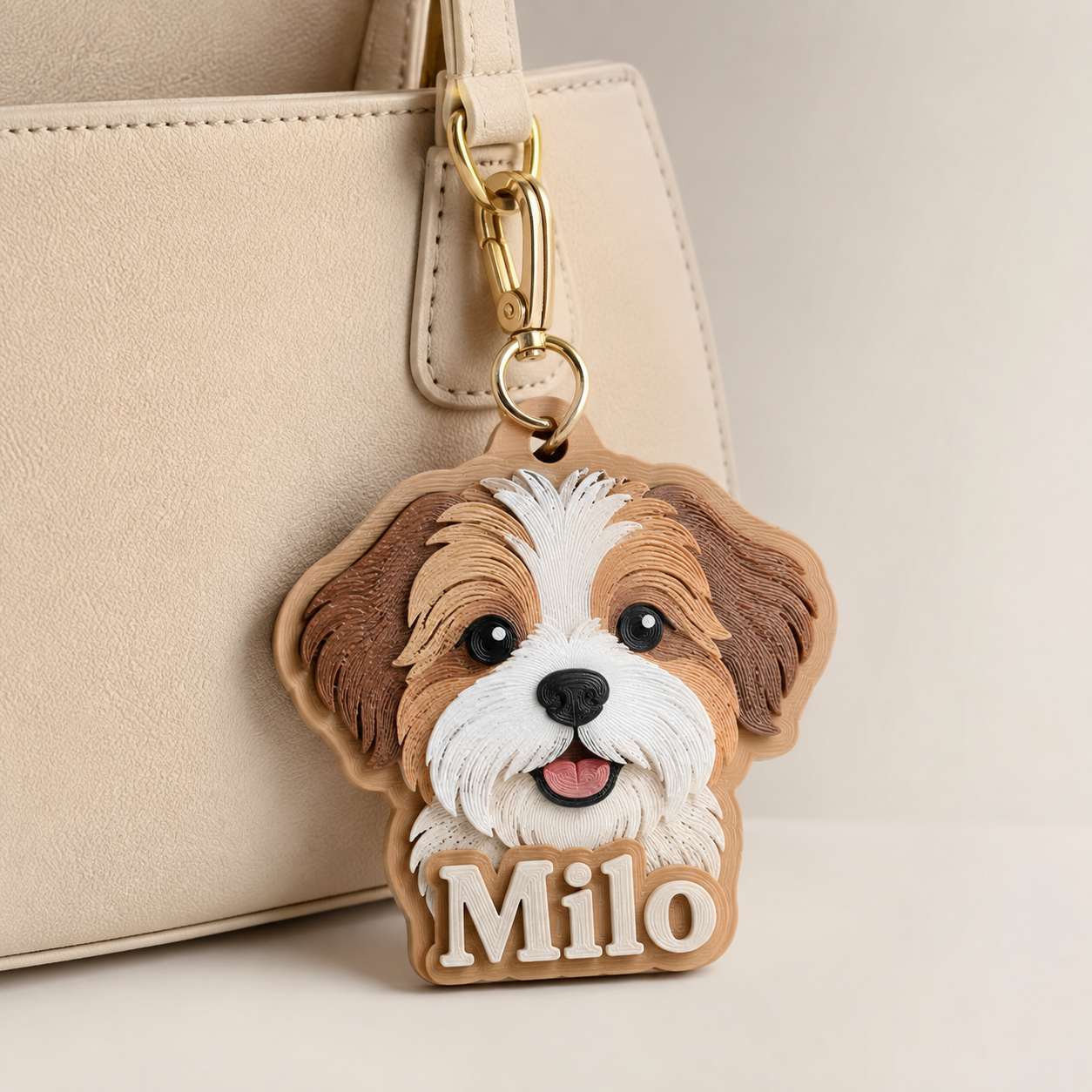 Personalized multicolor 3D printed pet portrait bag charm